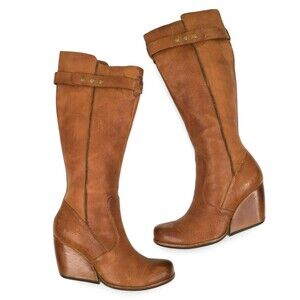 Kork-Ease Riding Boots 8.5 Shawna Brown Leather Chunky Heels Distressed Western